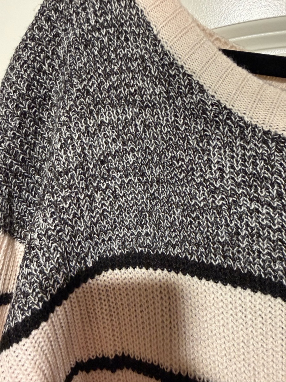 LuLaRoe Striped Scoop Neck Sweater in Light Pink, Black & Charcoal - Picture 3 of 3